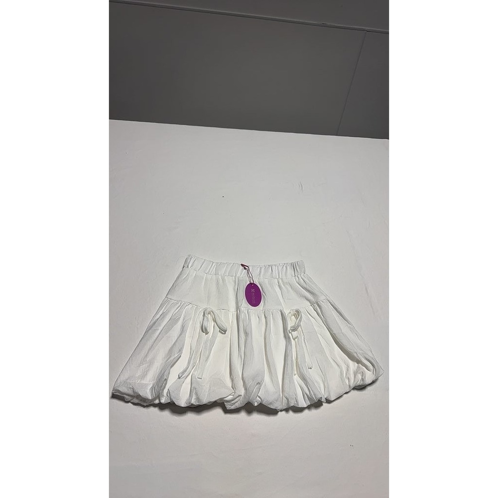 Avidlove White Bubble Mini Skirt Y2K Boho Cotton Elastic Waist Small NWT